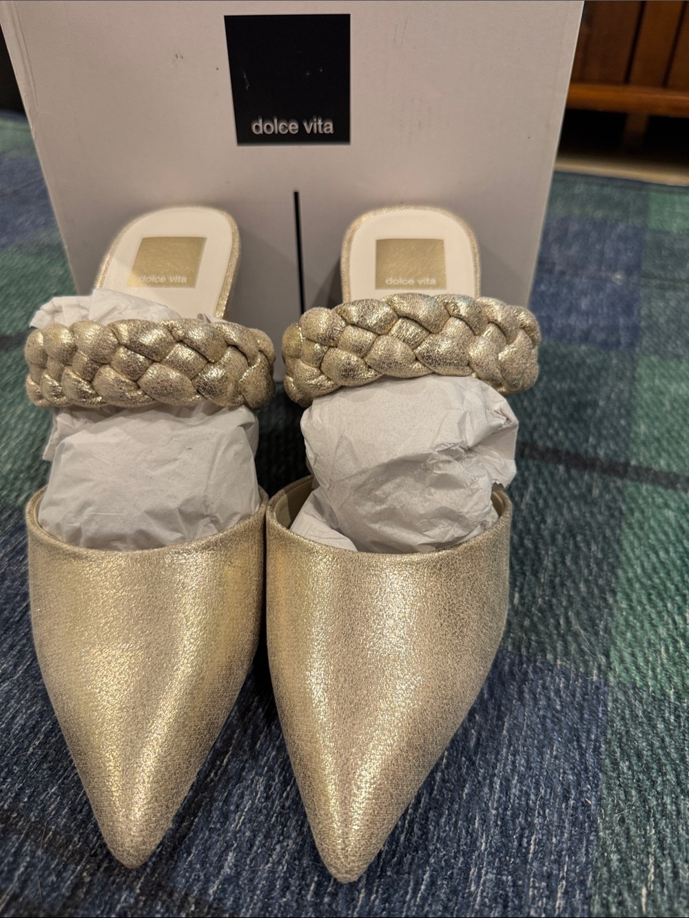 Dolce Vita Metallic Gold Braided Strap Pointed Mule